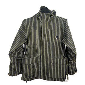 Burton The White Collection Ski Snowboard Black Green Striped Hooded Jacket